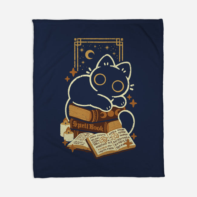 Cute Black Cat On Spellbooks-None-Fleece-Blanket-xMorfina
