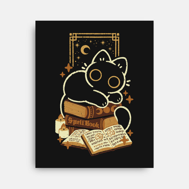 Cute Black Cat On Spellbooks-None-Stretched-Canvas-xMorfina