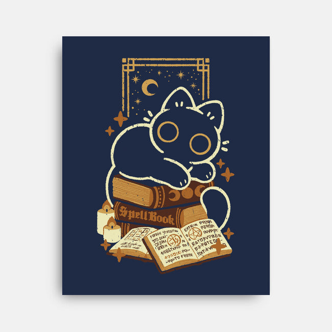 Cute Black Cat On Spellbooks-None-Stretched-Canvas-xMorfina