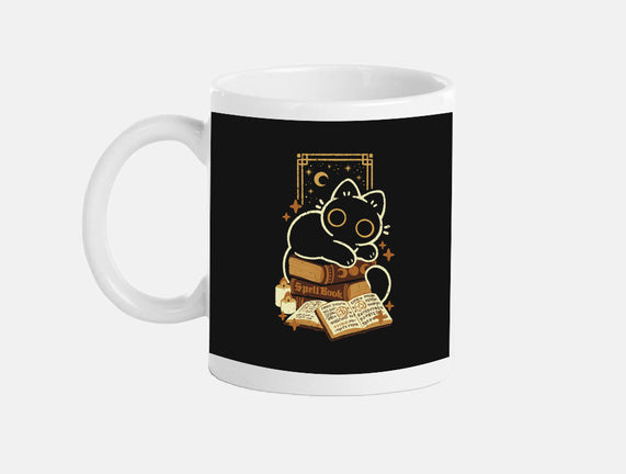 Cute Black Cat On Spellbooks