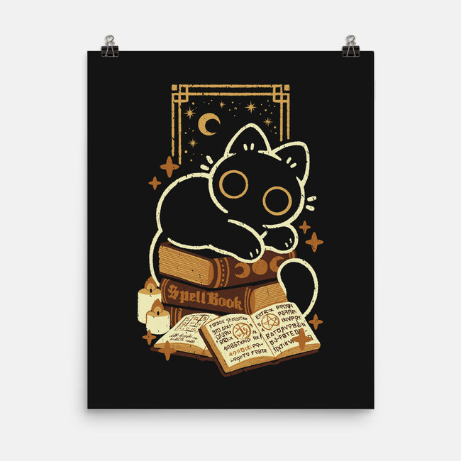 Cute Black Cat On Spellbooks-None-Matte-Poster-xMorfina