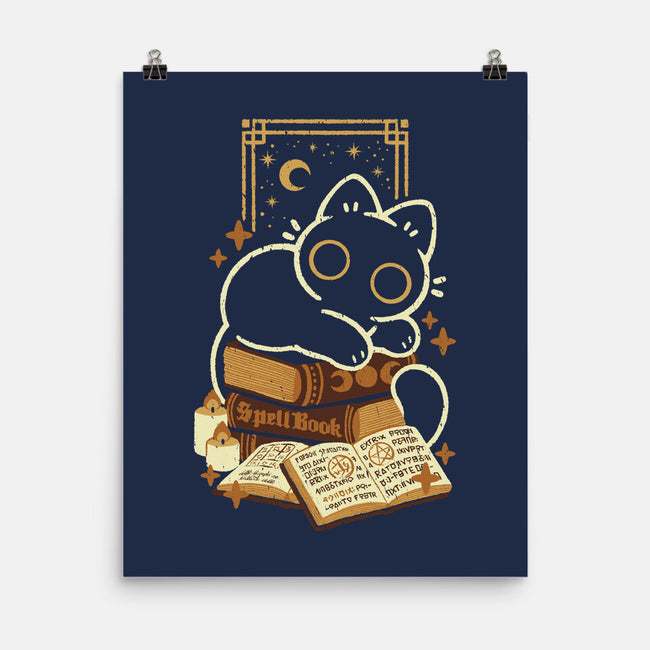 Cute Black Cat On Spellbooks-None-Matte-Poster-xMorfina