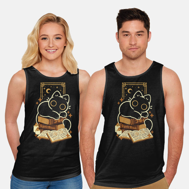 Cute Black Cat On Spellbooks-Unisex-Basic-Tank-xMorfina