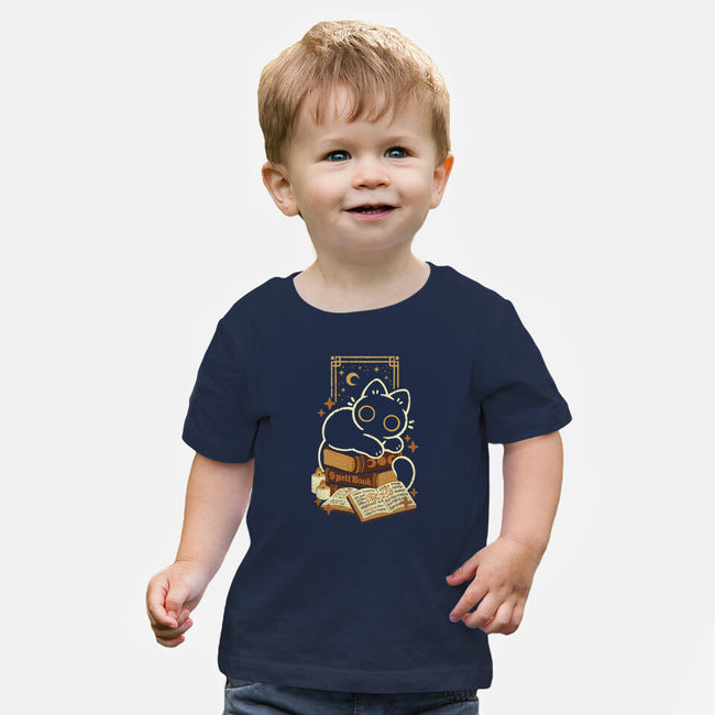 Cute Black Cat On Spellbooks-Baby-Basic-Tee-xMorfina
