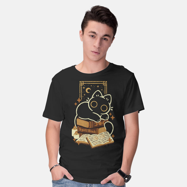 Cute Black Cat On Spellbooks-Mens-Basic-Tee-xMorfina