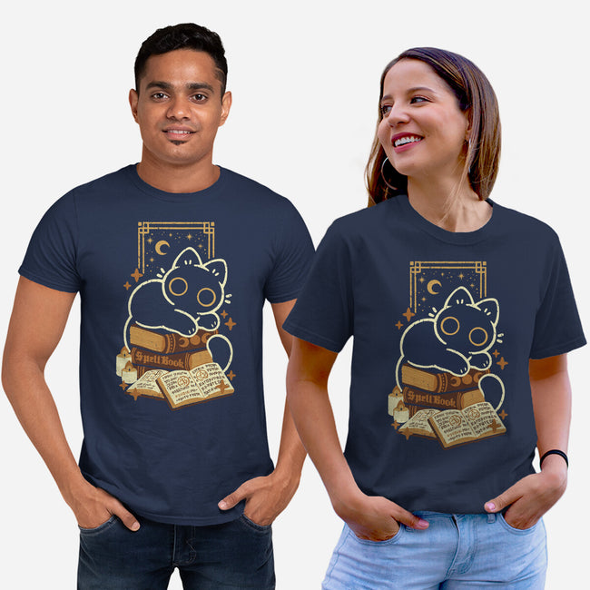 Cute Black Cat On Spellbooks-Unisex-Basic-Tee-xMorfina