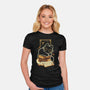 Cute Black Cat On Spellbooks-Womens-Fitted-Tee-xMorfina