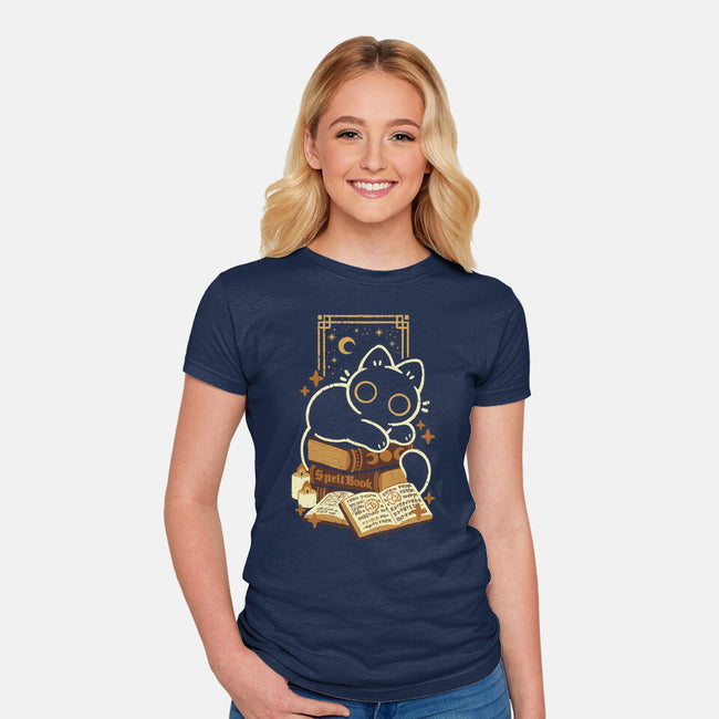 Cute Black Cat On Spellbooks-Womens-Fitted-Tee-xMorfina