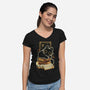 Cute Black Cat On Spellbooks-Womens-V-Neck-Tee-xMorfina