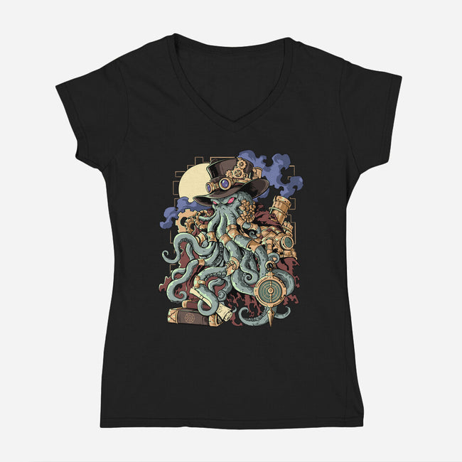 Steamthulhu-Womens-V-Neck-Tee-fanfabio