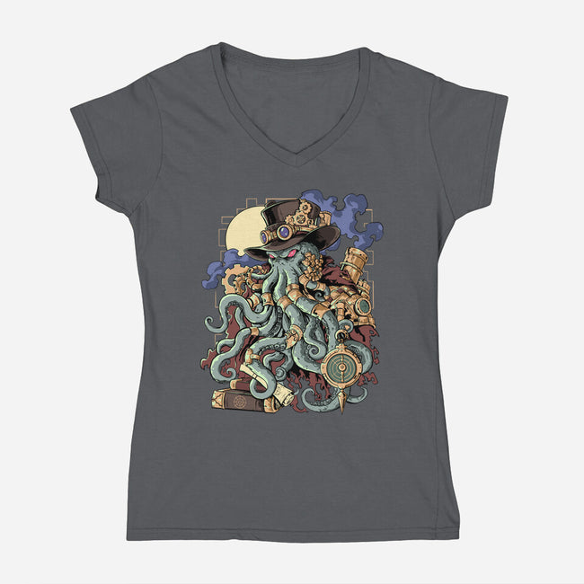 Steamthulhu-Womens-V-Neck-Tee-fanfabio