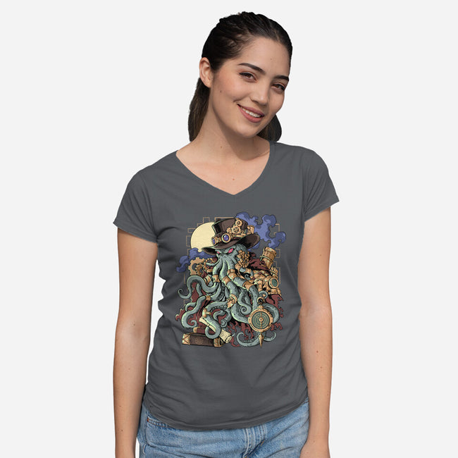 Steamthulhu-Womens-V-Neck-Tee-fanfabio