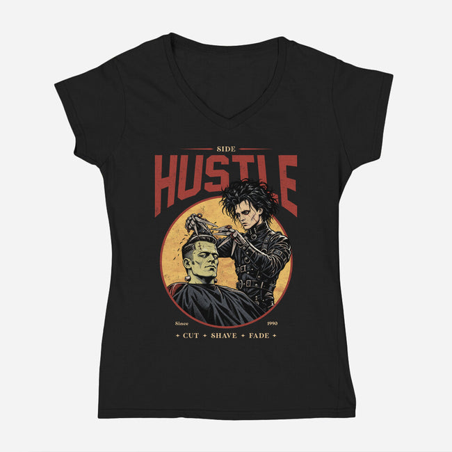 Scissorhands Barbershop-Womens-V-Neck-Tee-alfbocreative