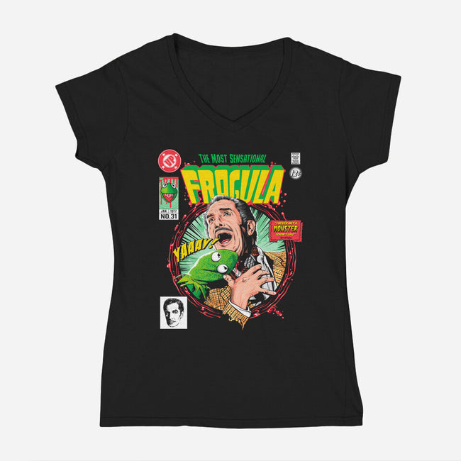 Frogula-Womens-V-Neck-Tee-CappO
