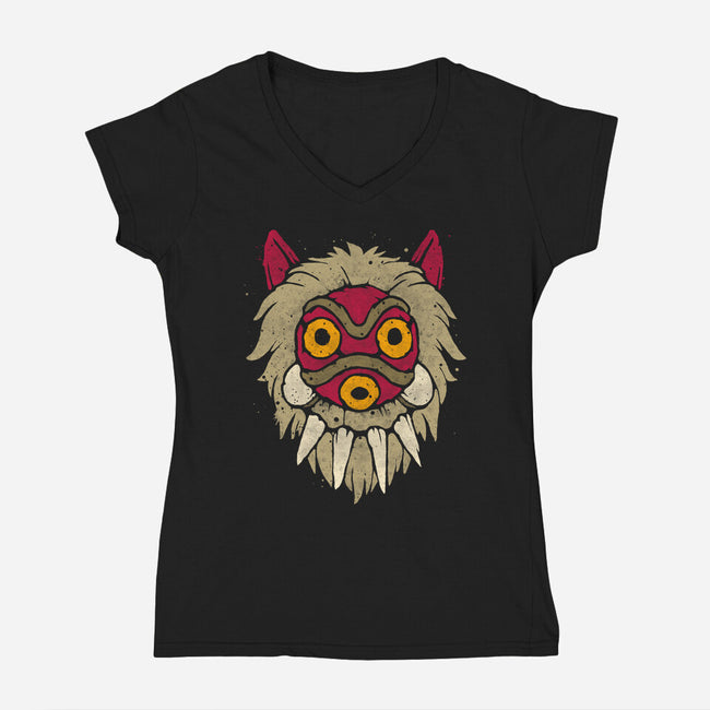 Wolf Mask-Womens-V-Neck-Tee-teesgeex
