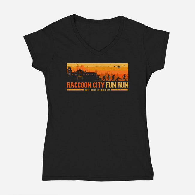 Raccoon City Fun Run-Womens-V-Neck-Tee-retrodivision