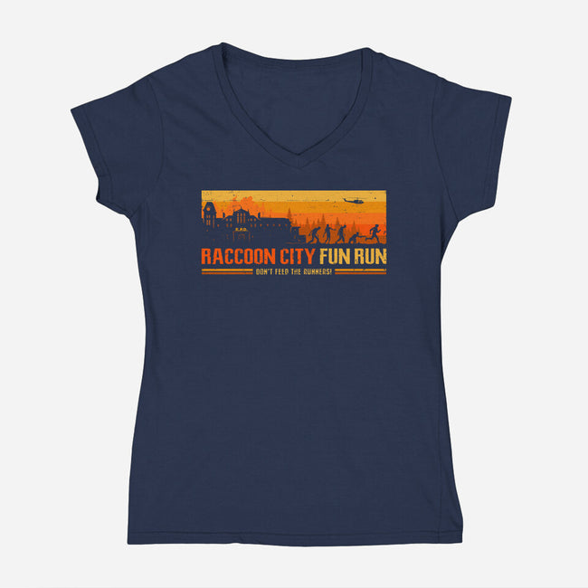 Raccoon City Fun Run-Womens-V-Neck-Tee-retrodivision