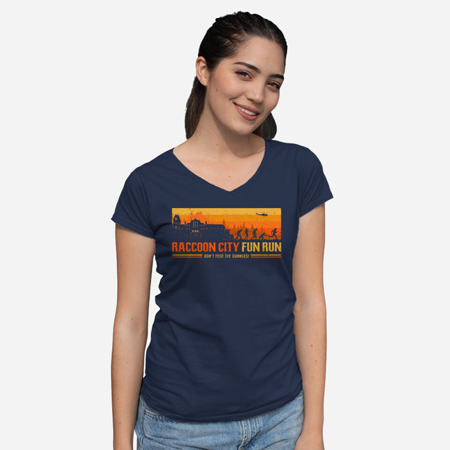 Raccoon City Fun Run-Womens-V-Neck-Tee-retrodivision