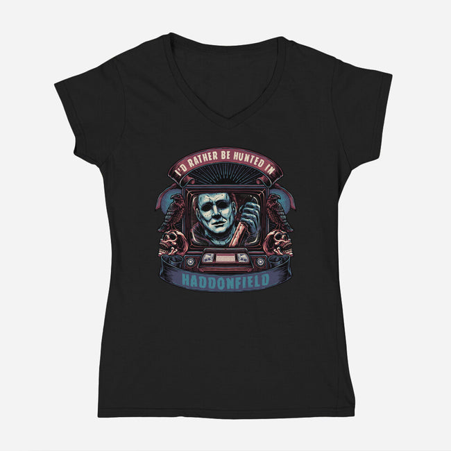 Hunted In Haddonfield-Womens-V-Neck-Tee-glitchygorilla