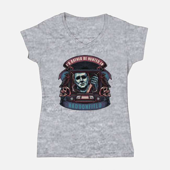 Hunted In Haddonfield-Womens-V-Neck-Tee-glitchygorilla