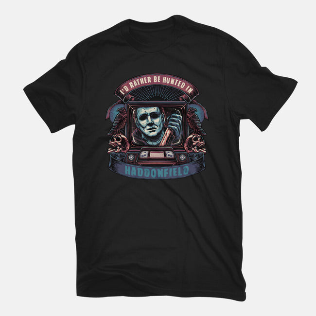 Hunted In Haddonfield-Mens-Basic-Tee-glitchygorilla