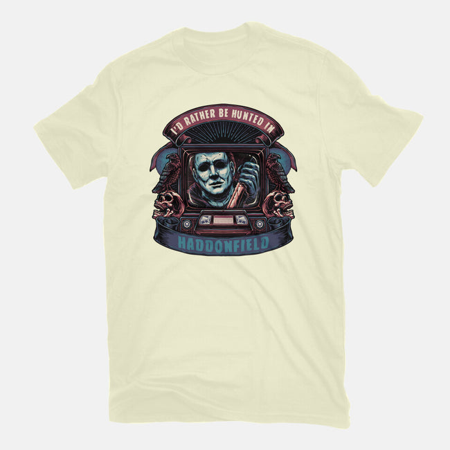 Hunted In Haddonfield-Mens-Basic-Tee-glitchygorilla