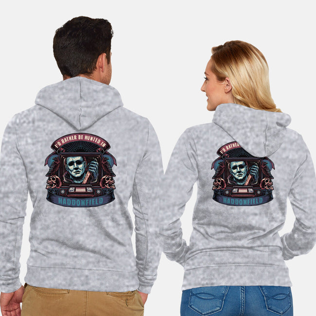 Hunted In Haddonfield-Unisex-Zip-Up-Sweatshirt-glitchygorilla