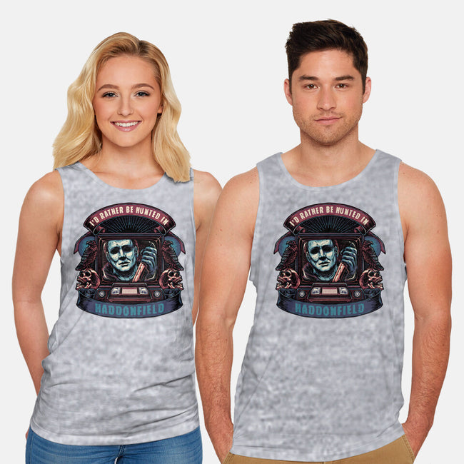 Hunted In Haddonfield-Unisex-Basic-Tank-glitchygorilla