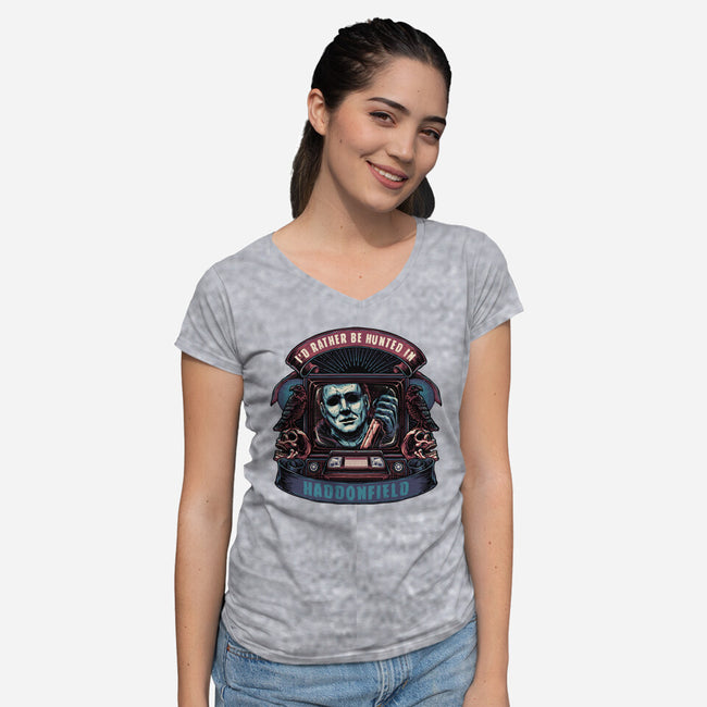 Hunted In Haddonfield-Womens-V-Neck-Tee-glitchygorilla