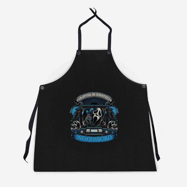 Ghosted In Woodsboro-Unisex-Kitchen-Apron-glitchygorilla