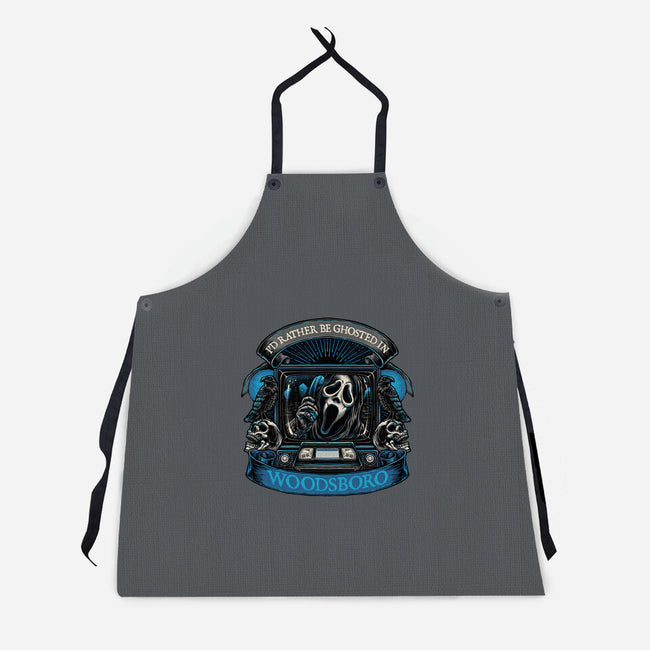 Ghosted In Woodsboro-Unisex-Kitchen-Apron-glitchygorilla