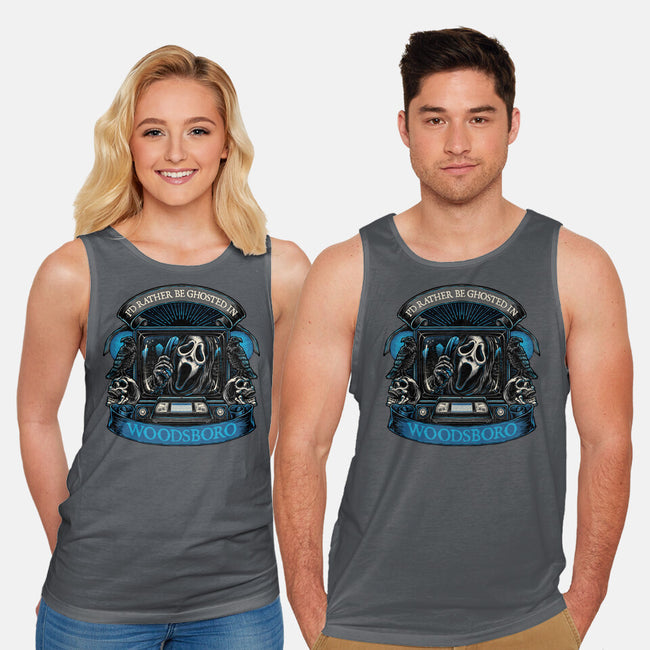 Ghosted In Woodsboro-Unisex-Basic-Tank-glitchygorilla