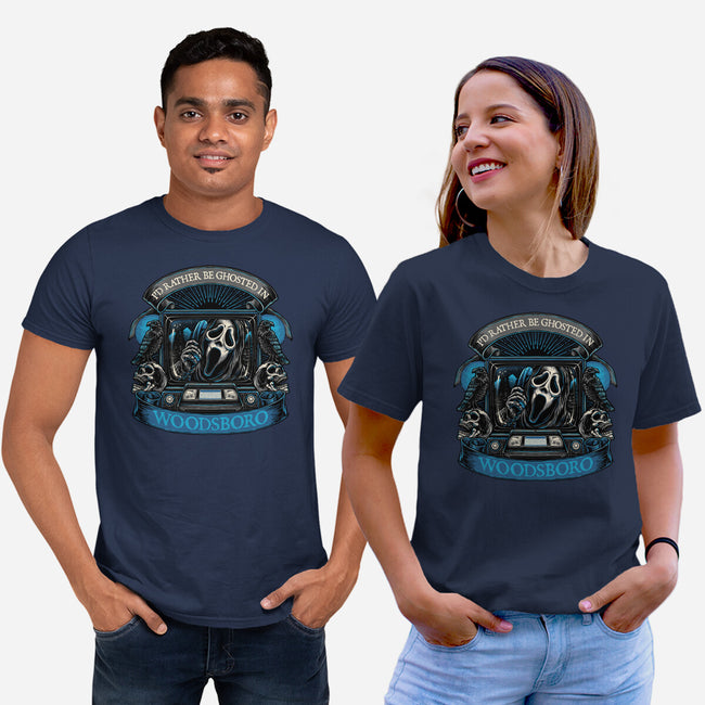 Ghosted In Woodsboro-Unisex-Basic-Tee-glitchygorilla