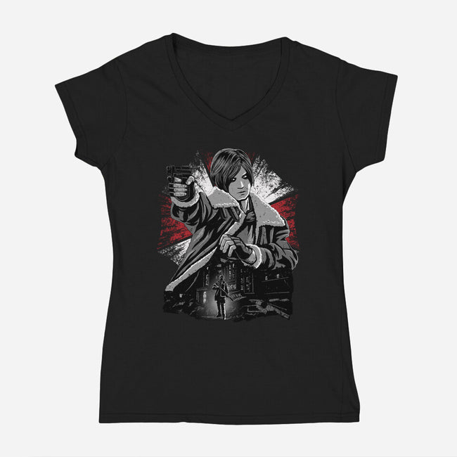 Cop Zombie Hunter-Womens-V-Neck-Tee-rmatix