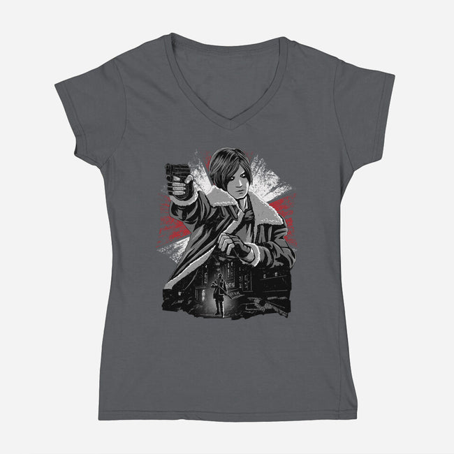 Cop Zombie Hunter-Womens-V-Neck-Tee-rmatix