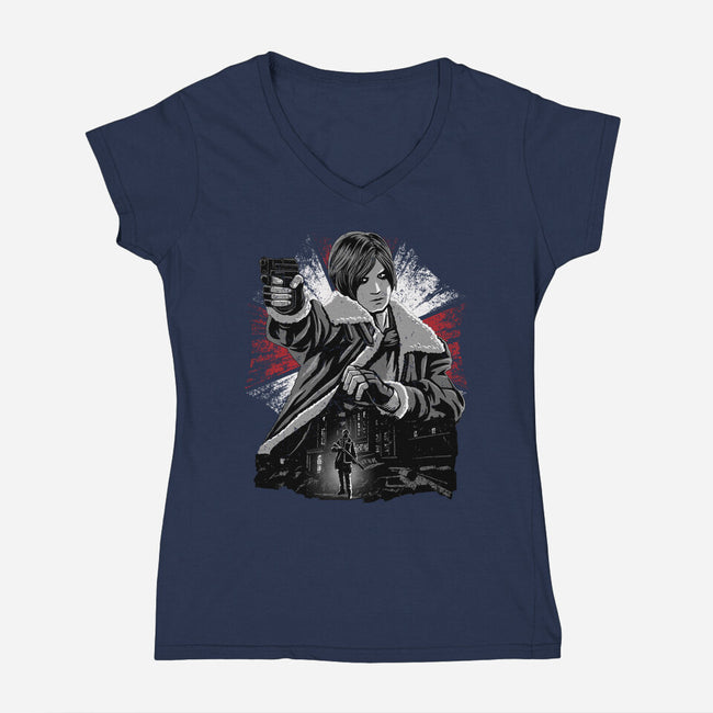 Cop Zombie Hunter-Womens-V-Neck-Tee-rmatix