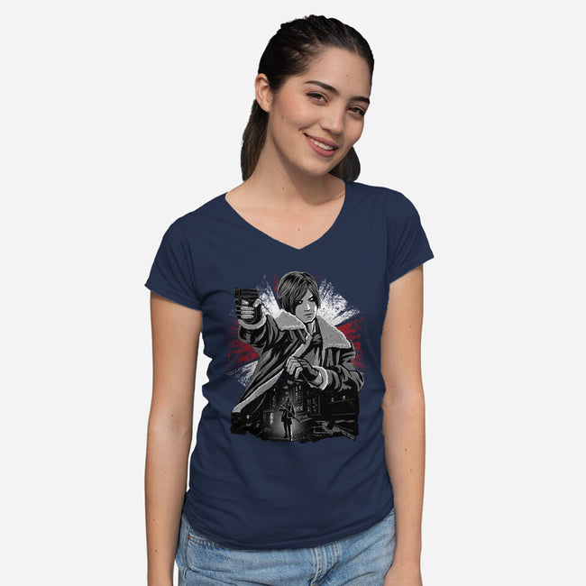 Cop Zombie Hunter-Womens-V-Neck-Tee-rmatix