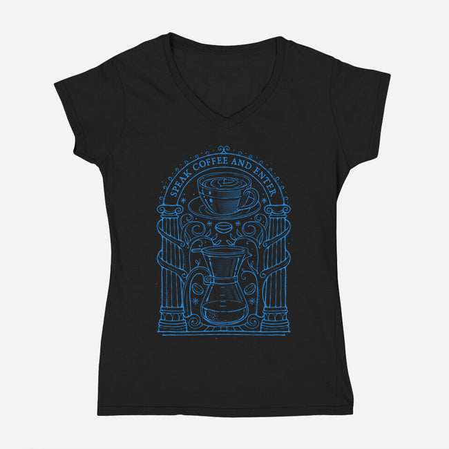 Speak Coffee And Enter-Womens-V-Neck-Tee-glitchygorilla