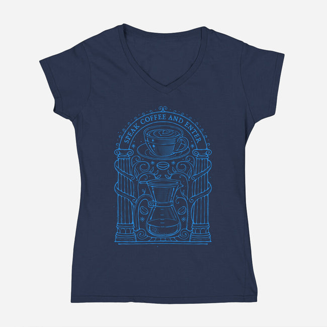 Speak Coffee And Enter-Womens-V-Neck-Tee-glitchygorilla