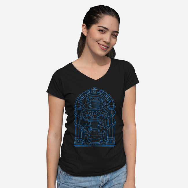 Speak Coffee And Enter-Womens-V-Neck-Tee-glitchygorilla