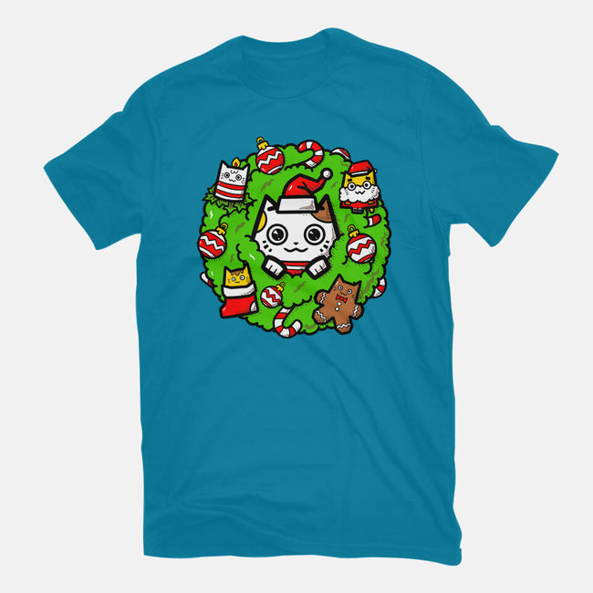 Catmas Holiday Wreath-Mens-Basic-Tee-bloomgrace28
