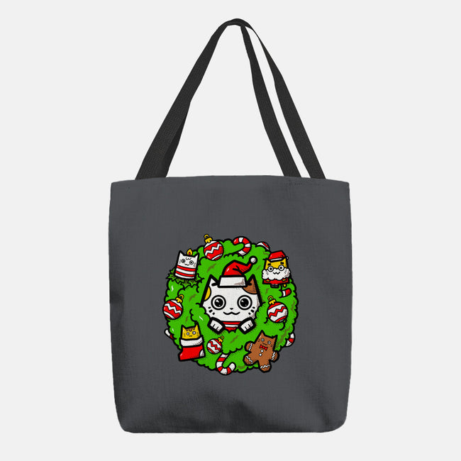 Catmas Holiday Wreath-None-Basic Tote-Bag-bloomgrace28
