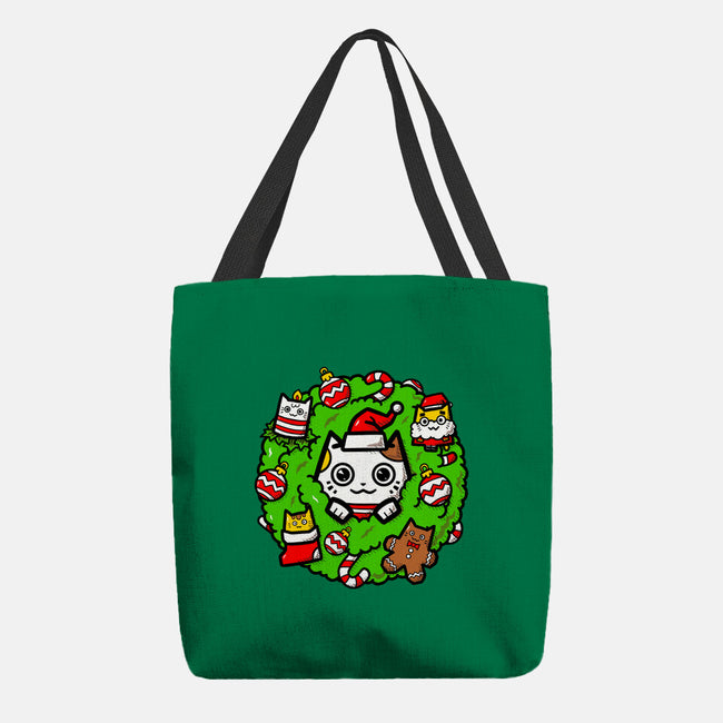 Catmas Holiday Wreath-None-Basic Tote-Bag-bloomgrace28