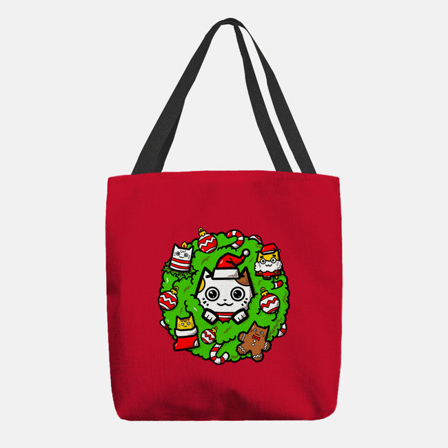 Catmas Holiday Wreath-None-Basic Tote-Bag-bloomgrace28