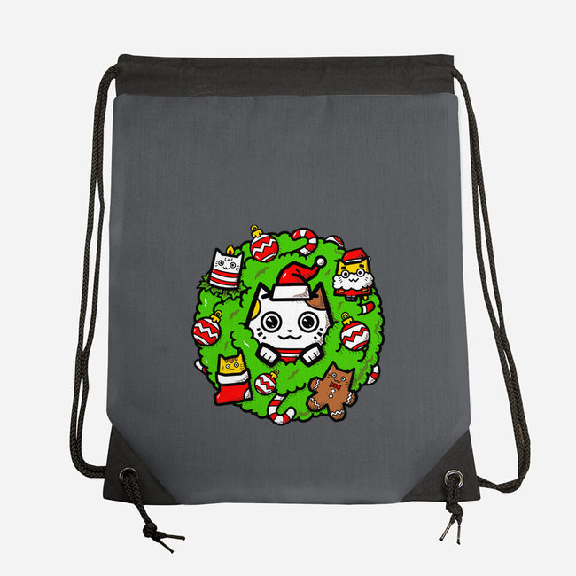 Catmas Holiday Wreath-None-Drawstring-Bag-bloomgrace28