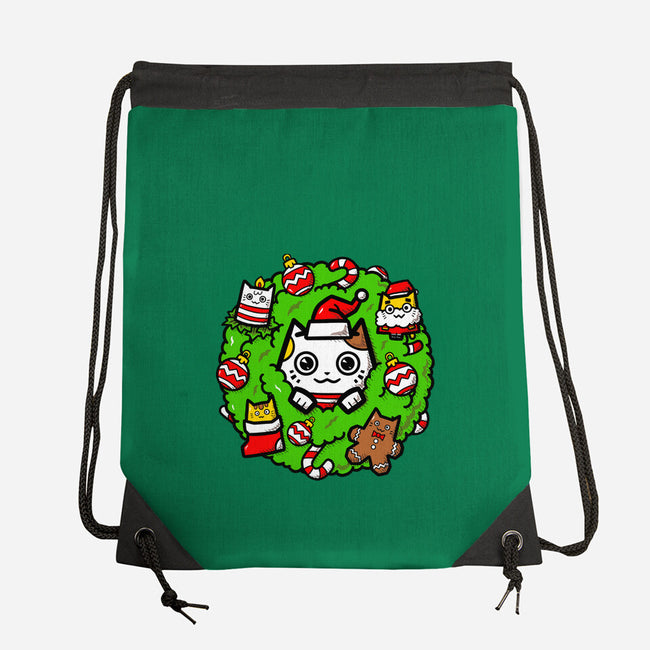 Catmas Holiday Wreath-None-Drawstring-Bag-bloomgrace28