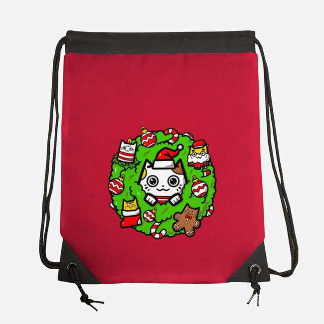 Catmas Holiday Wreath-None-Drawstring-Bag-bloomgrace28