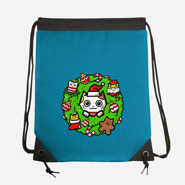 Catmas Holiday Wreath-None-Drawstring-Bag-bloomgrace28