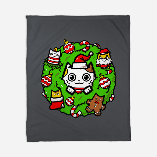Catmas Holiday Wreath-None-Fleece-Blanket-bloomgrace28