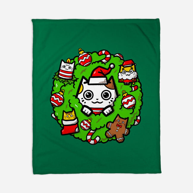 Catmas Holiday Wreath-None-Fleece-Blanket-bloomgrace28